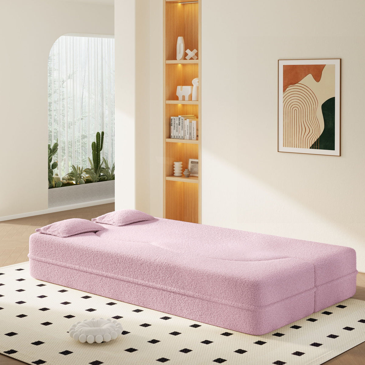 Modern Floor Sleeper Sofa Bed with 2 Pillows - Convertible Twin Size Folding Futon