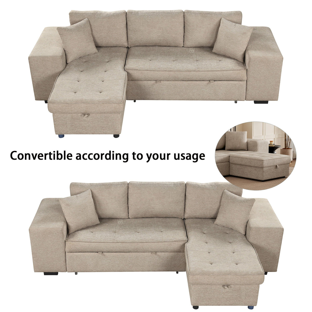 Modern L-Shape 3 Seat Reversible Sectional