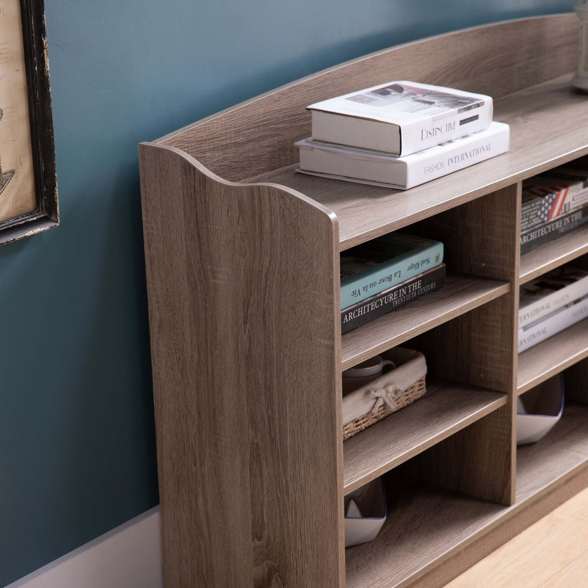 Light Brown Entryway Shoe Storage Bench with Nine Shelves - Shoe Organizer