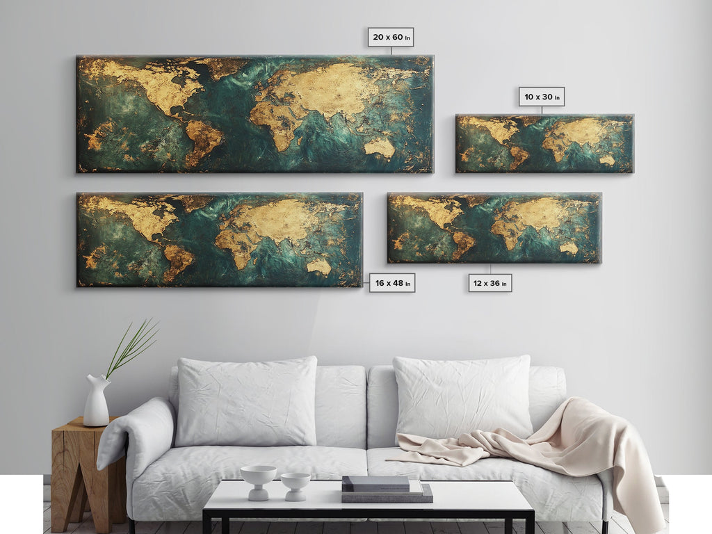 Gold World Map Framed Canvas Print