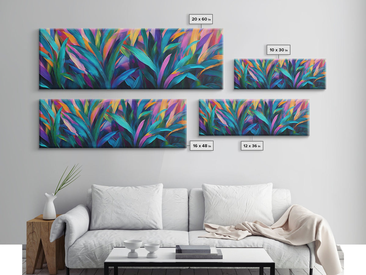 Abstract Leaves, Colorful Wall Art, Botanical Painting, Modern Home Decor, Framed Canvas Print, Boho Style, Living Room Artwork