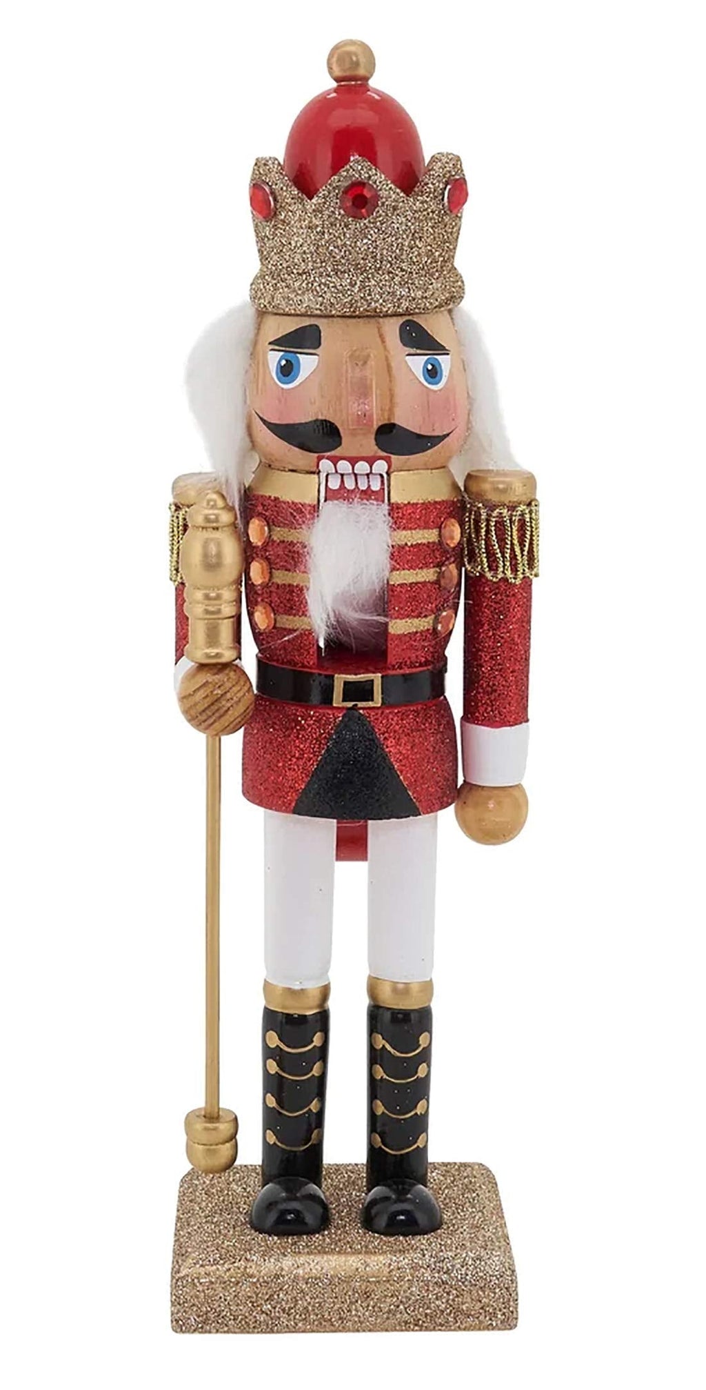 Fennco Styles Handmade Wood Creative Christmas Figurine - Red Glitter Soldier Nutcracker for Christmas Décor Holiday, Home, Tabletop and Kids Room Decorations