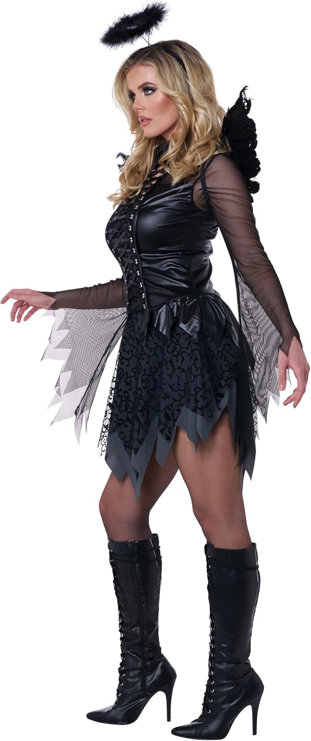 Women's Fallen Angel Dress, Wings & Halo Costume