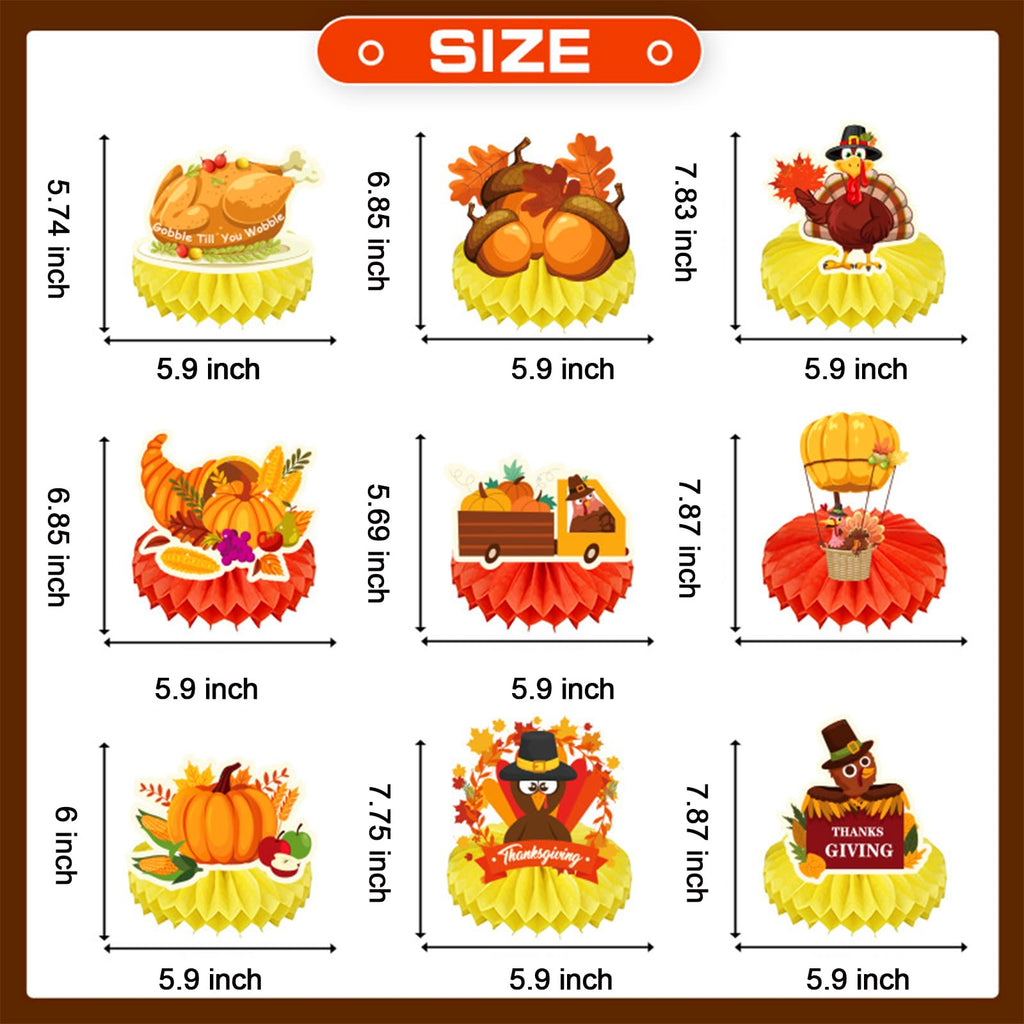 QPOUT Thanksgiving Honeycomb Centerpieces, 9 Pieces