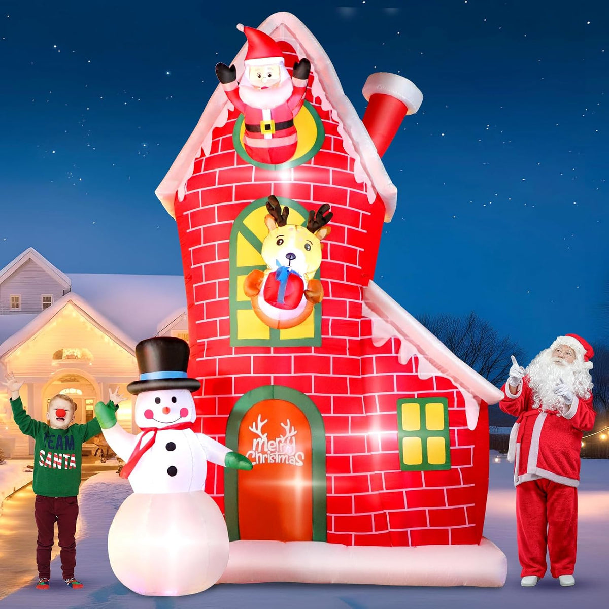 7 FT Christmas Inflatables Giant Snowman Outdoor Decorations, Blow up Snow Man Yard Decor Built-in Bright LED Light Wear Magic Hat, Weatherproof Holiday for Garden Patio Lawn Party Xmas Gifts