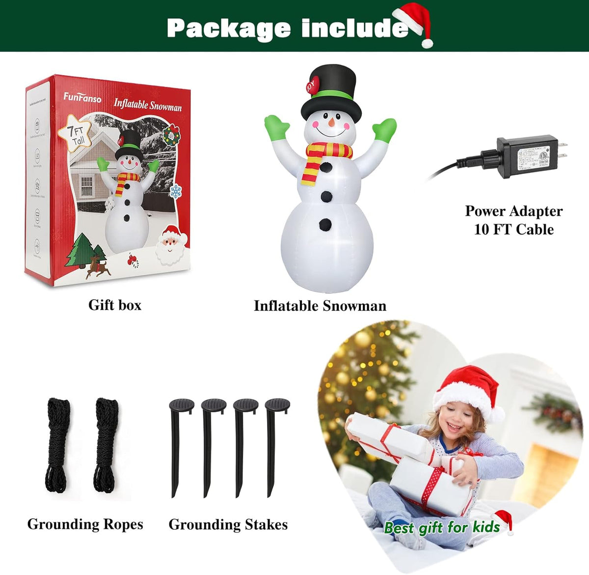 7 FT Christmas Inflatables Giant Snowman Outdoor Decorations, Blow up Snow Man Yard Decor Built-in Bright LED Light Wear Magic Hat, Weatherproof Holiday for Garden Patio Lawn Party Xmas Gifts
