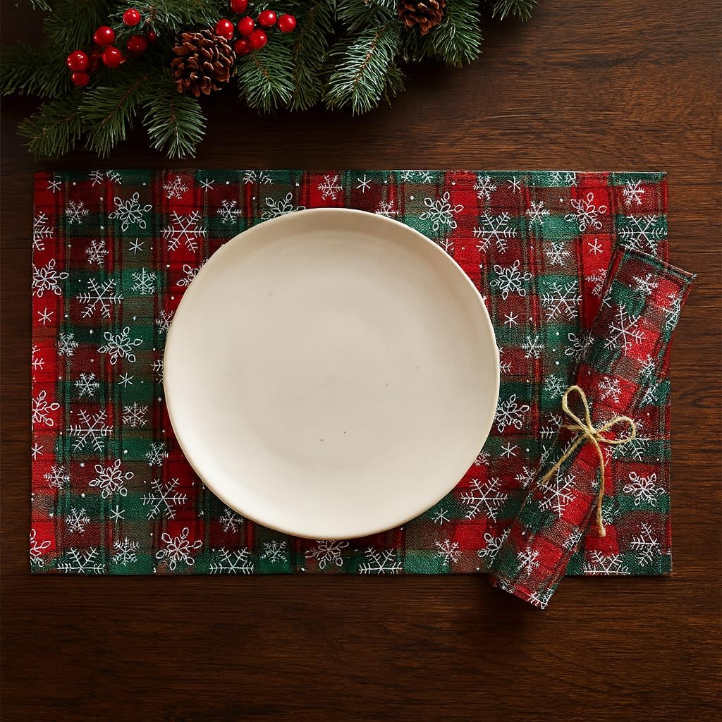 Fennco Styles Tartan Snowflake Placemats, Set of 4