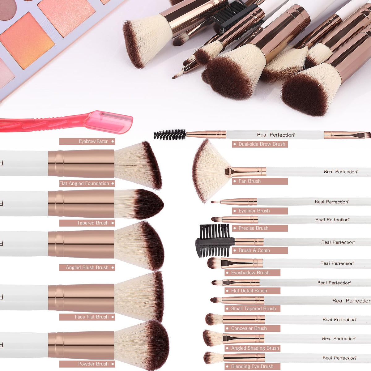 16-Piece Makeup Brush Set with Eyebrow Razor