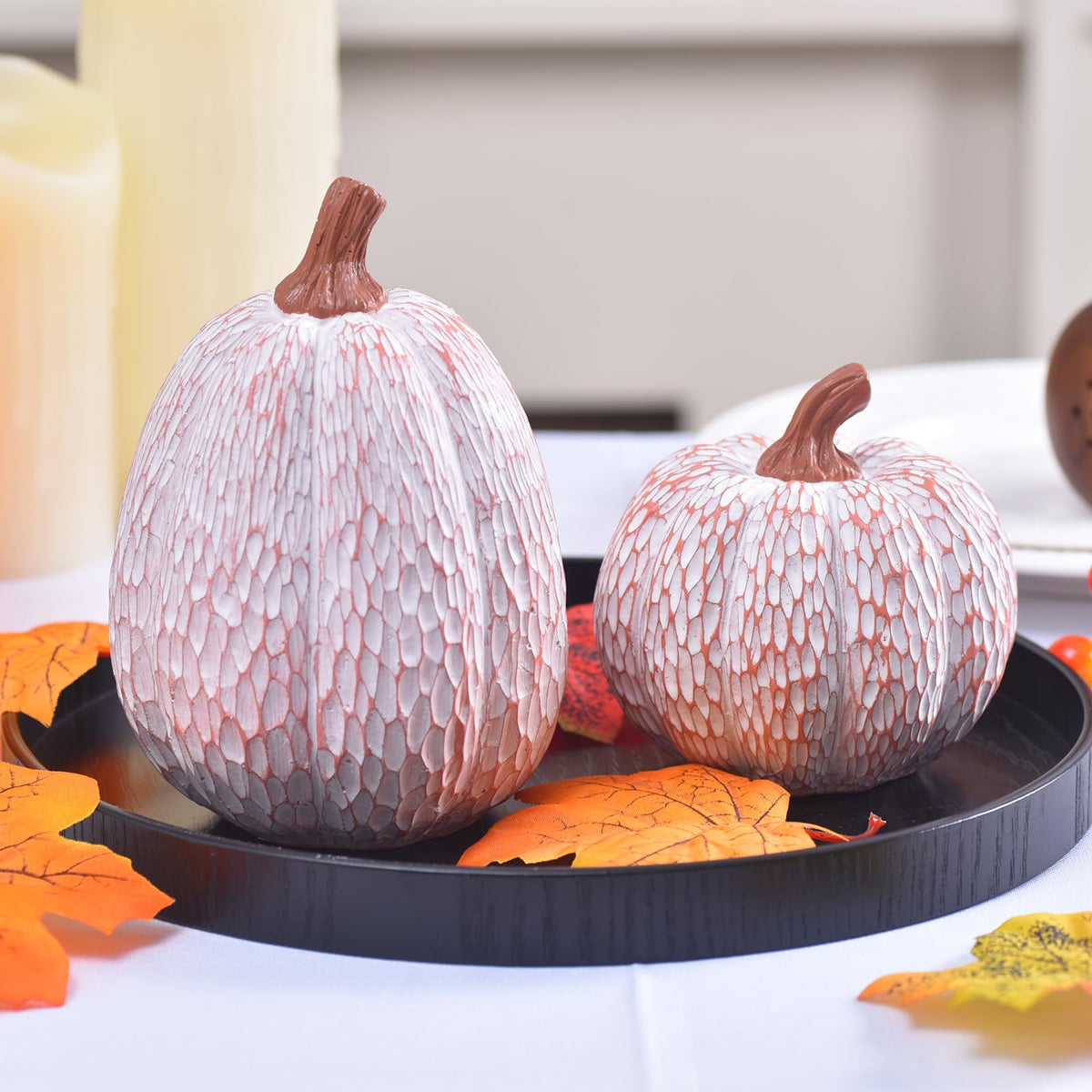 OVOOTOK White Resin Pumpkins, Set of 2