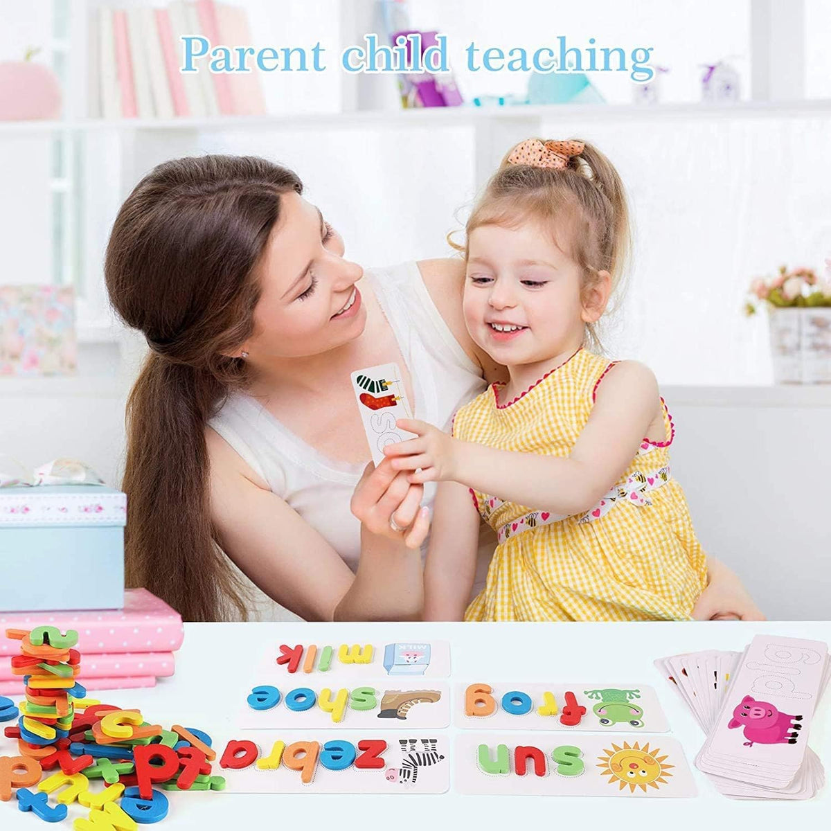 See and Spell Letter Matching Game for Kids Wooden Alphabet Learning Toy with Flash Cards