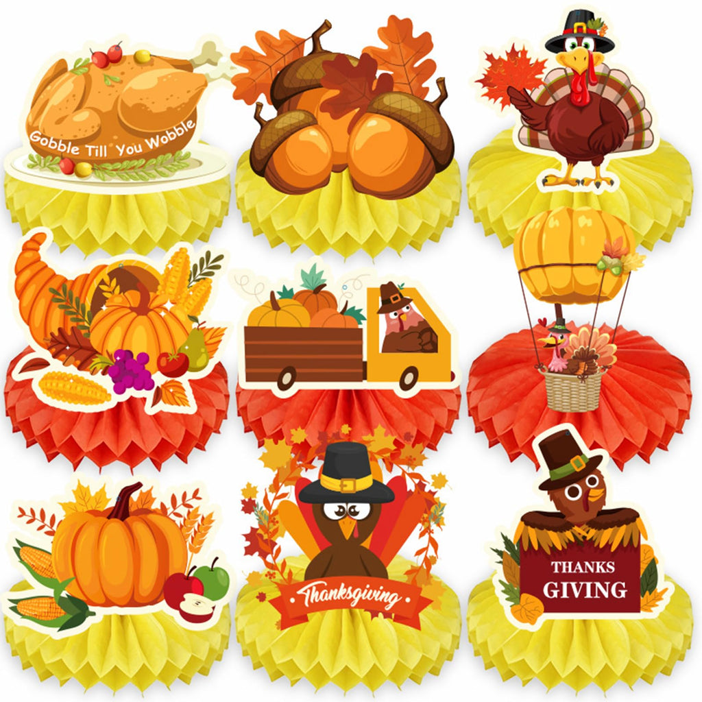 QPOUT Thanksgiving Honeycomb Centerpieces, 9 Pieces