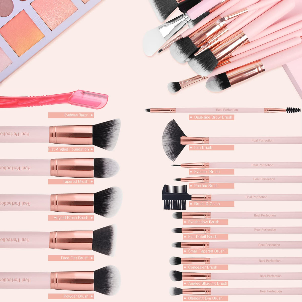 16-Piece Makeup Brush Set with Eyebrow Razor