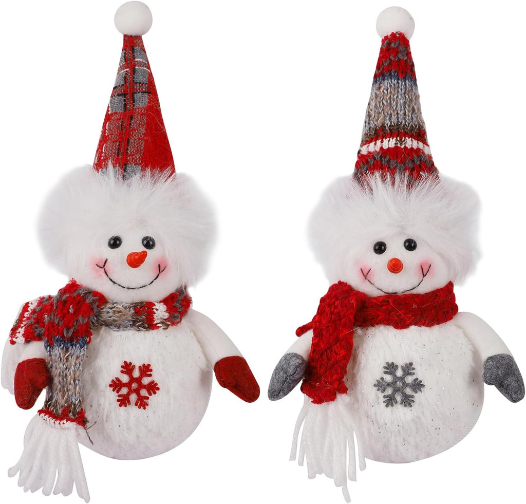 Juegoal 2 Pack Christmas Table Decorations, 10 Inch Lighted Plush Snowmen Figurines, Light Up Snowman Holiday Present, Battery Operated Xmas Gifts Winter Tabletop Ornaments Dinner Party Supplies