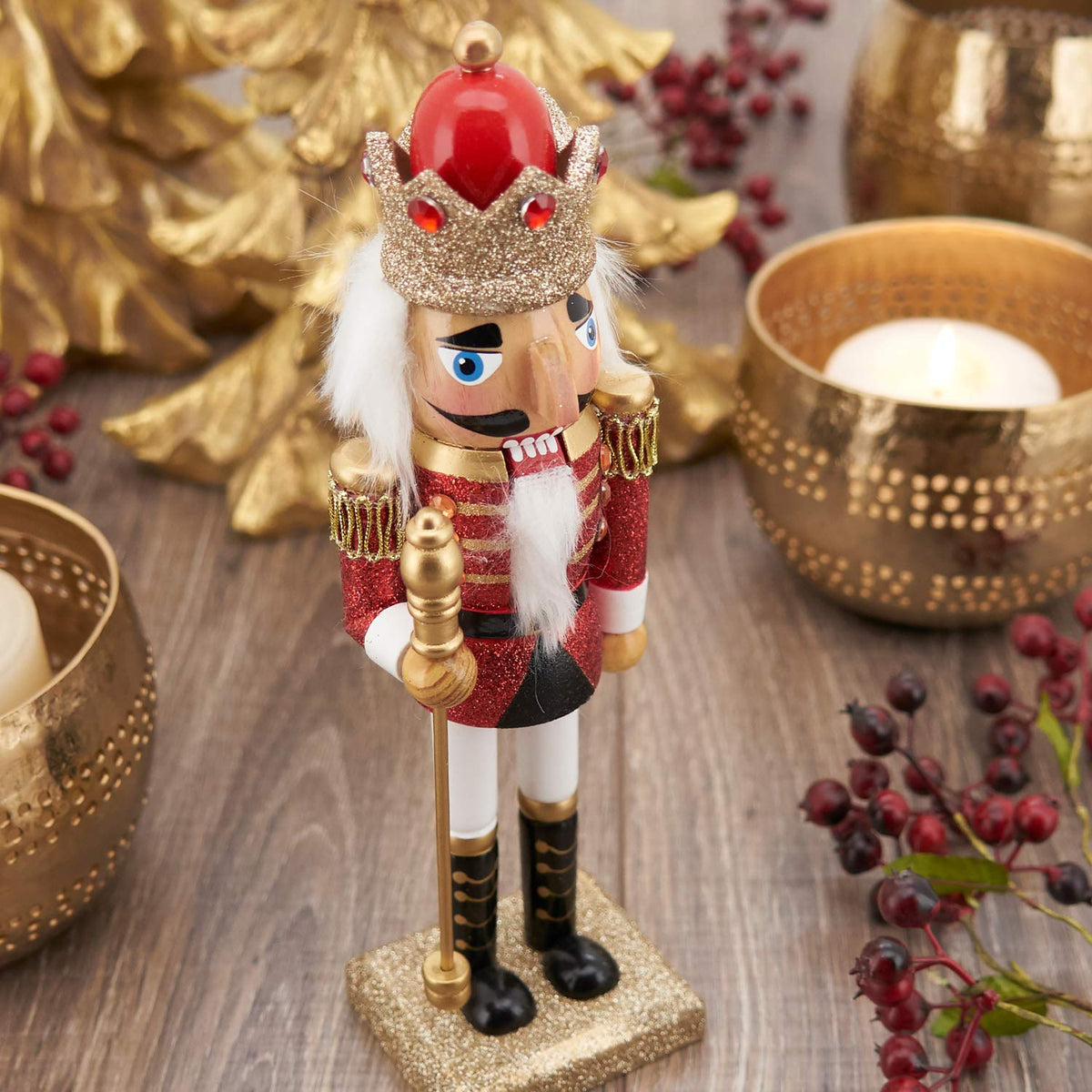 Fennco Styles Handmade Wood Creative Christmas Figurine - Red Glitter Soldier Nutcracker for Christmas Décor Holiday, Home, Tabletop and Kids Room Decorations