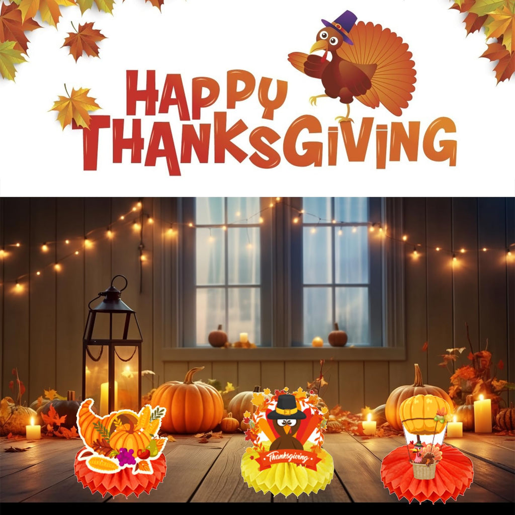 QPOUT Thanksgiving Honeycomb Centerpieces, 9 Pieces