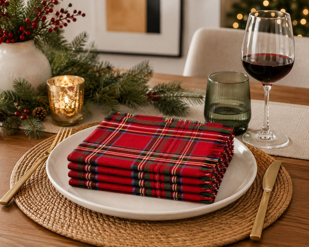 Fennco Styles Tartan Cotton Napkins, Set of 4