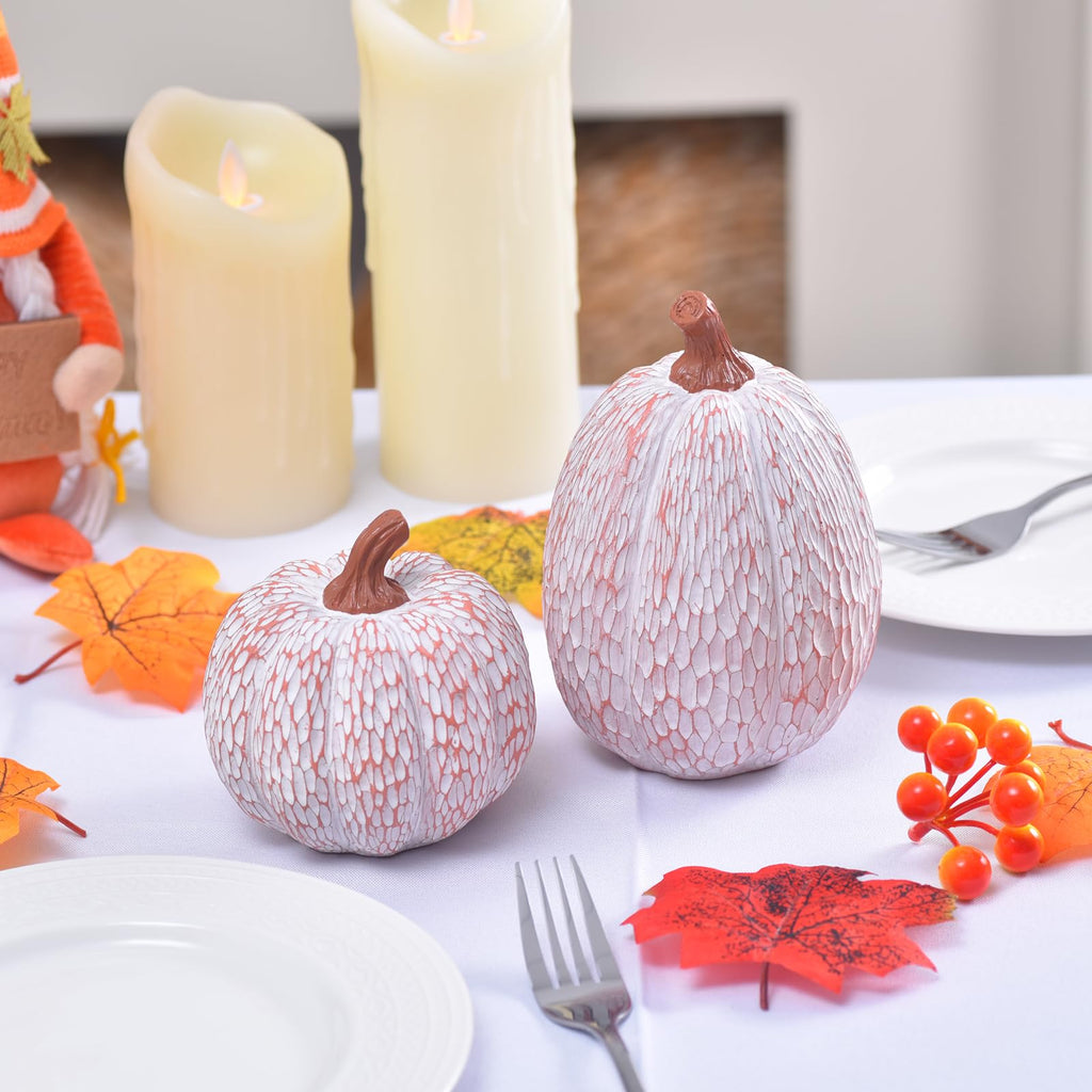 OVOOTOK White Resin Pumpkins, Set of 2