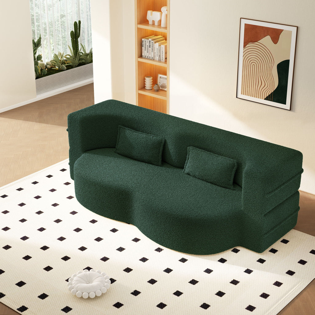 Modern Floor Sleeper Sofa Bed with 2 Pillows - Convertible Twin Size Folding Futon