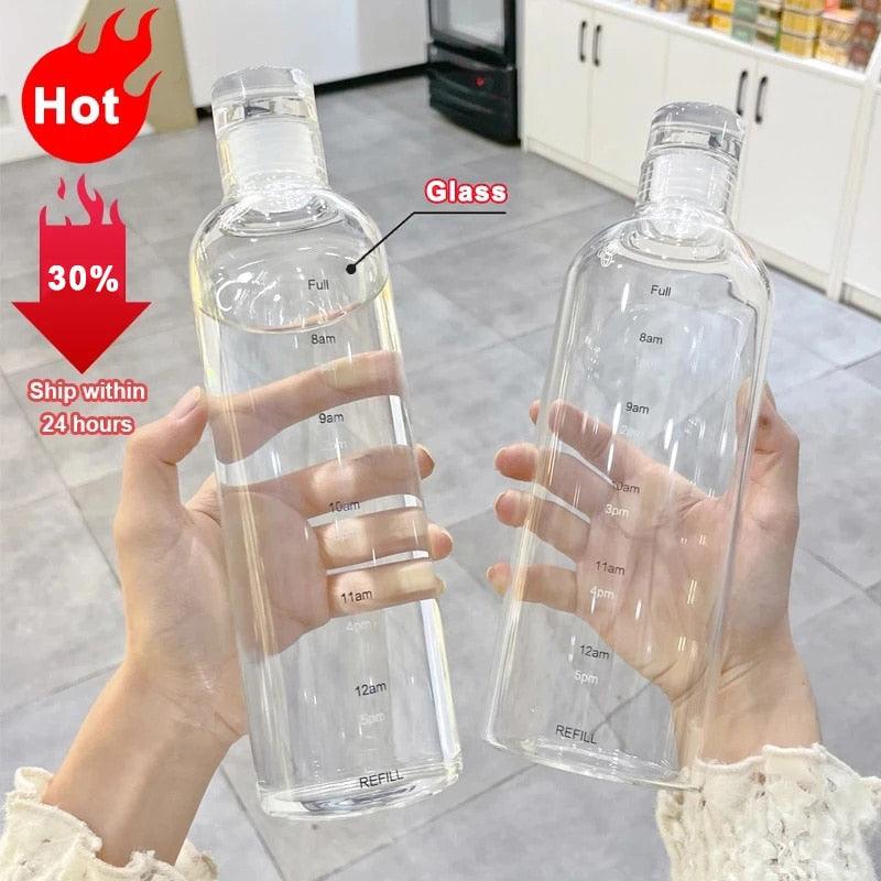 500–750 mL Borosilicate Glass Water Bottle with Time Markers