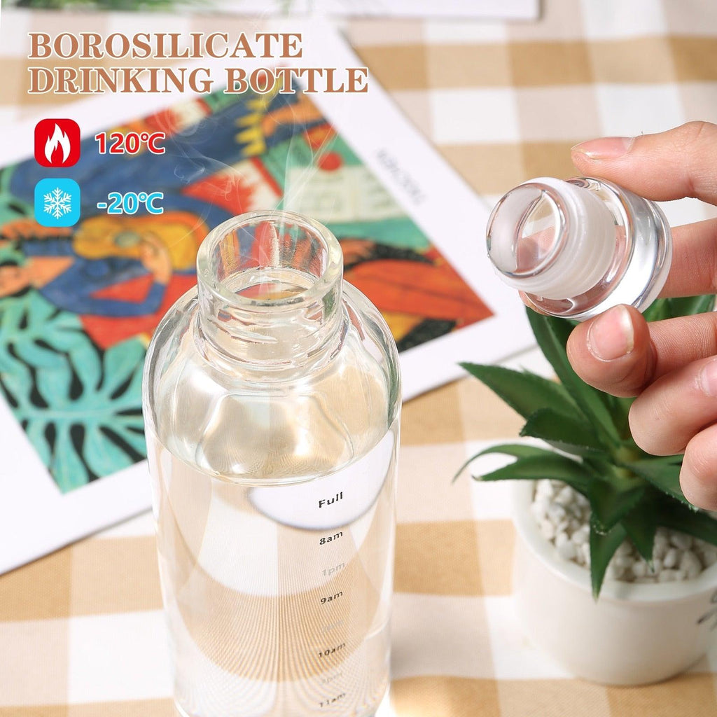 500–750 mL Borosilicate Glass Water Bottle with Time Markers