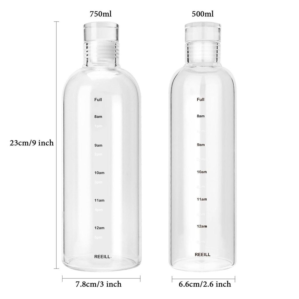 500–750 mL Borosilicate Glass Water Bottle with Time Markers
