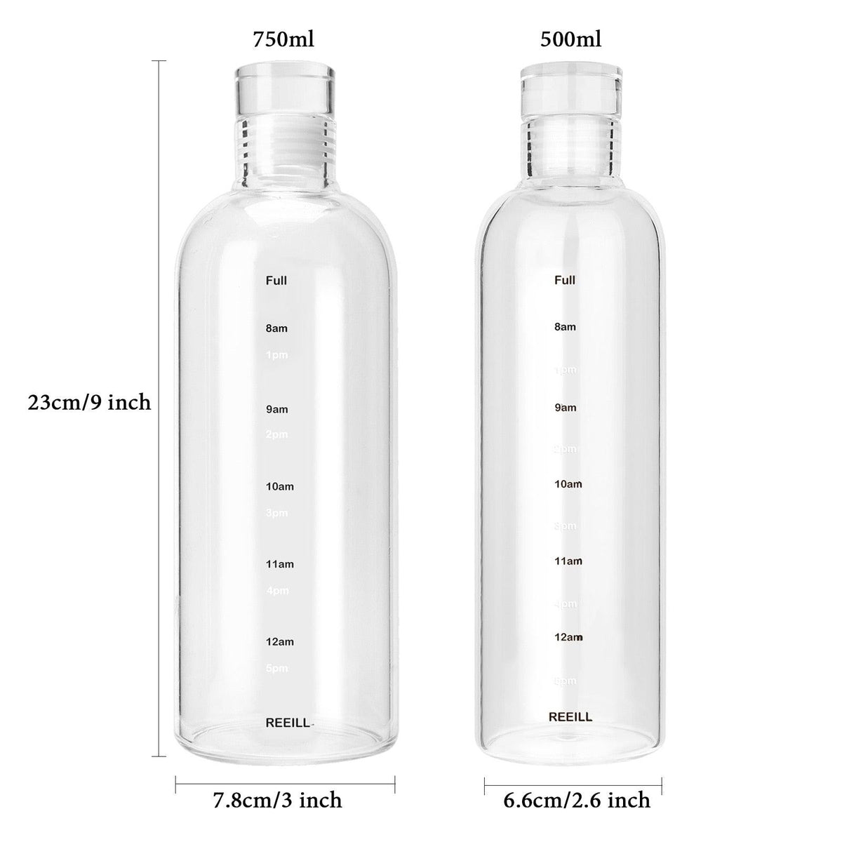 500–750 mL Borosilicate Glass Water Bottle with Time Markers