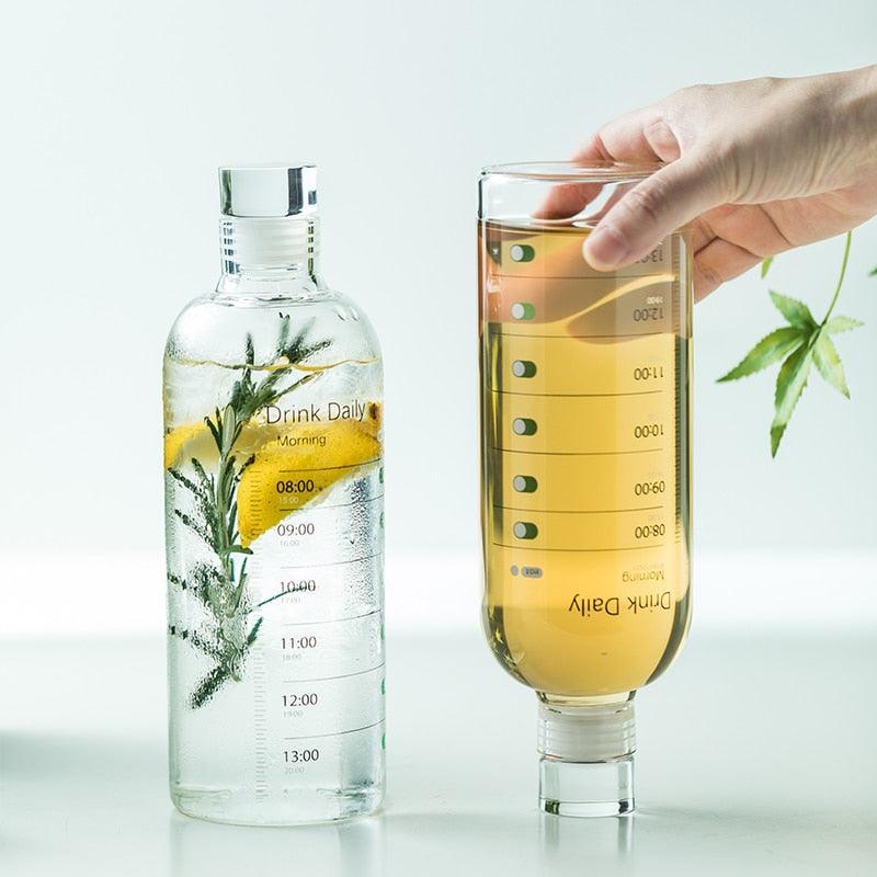 500–750 mL Borosilicate Glass Water Bottle with Time Markers