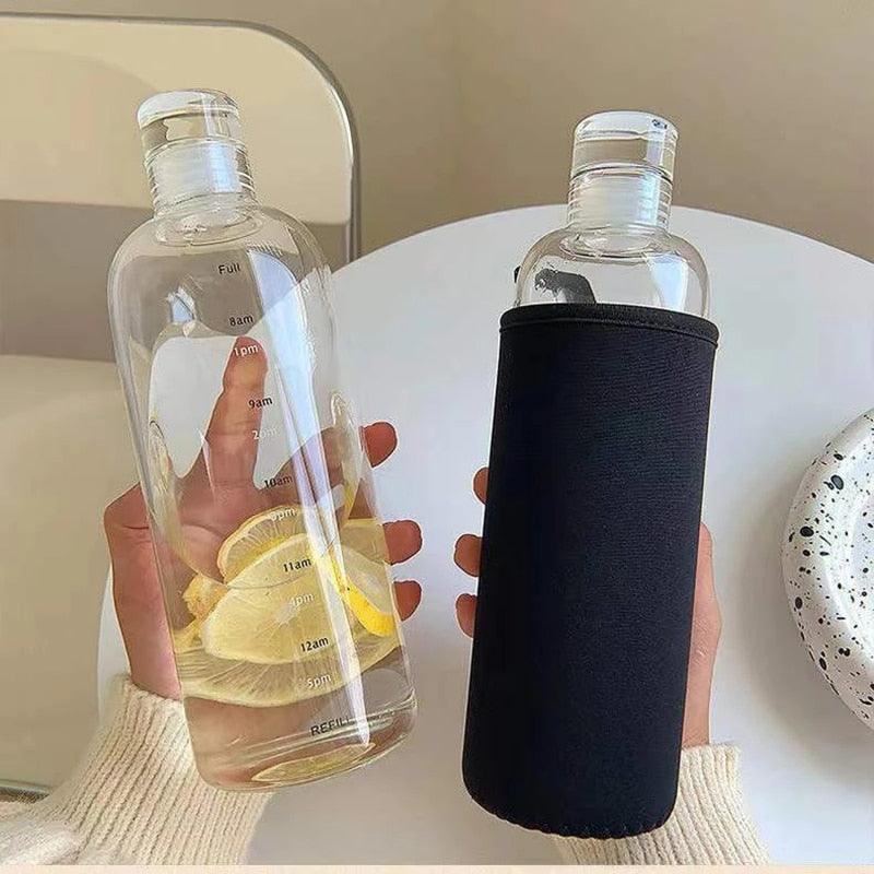 500–750 mL Borosilicate Glass Water Bottle with Time Markers