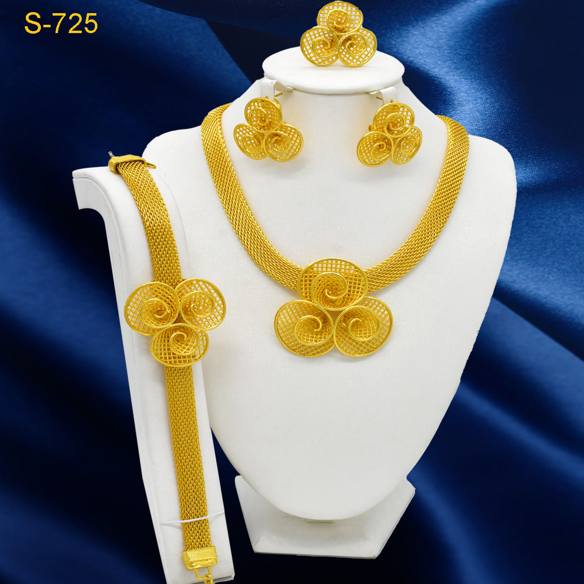 European And American Fashion Necklace Earring Bracelet Four-piece Ring Set