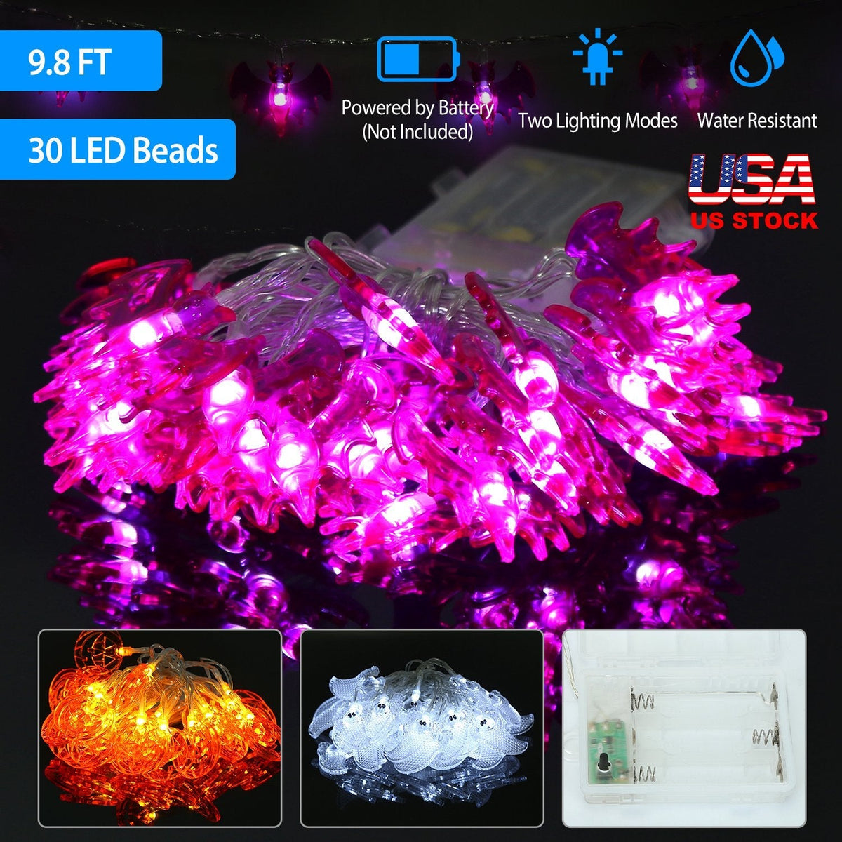Halloween Pumpkin String Lights, 30 LEDs, 9.8 ft