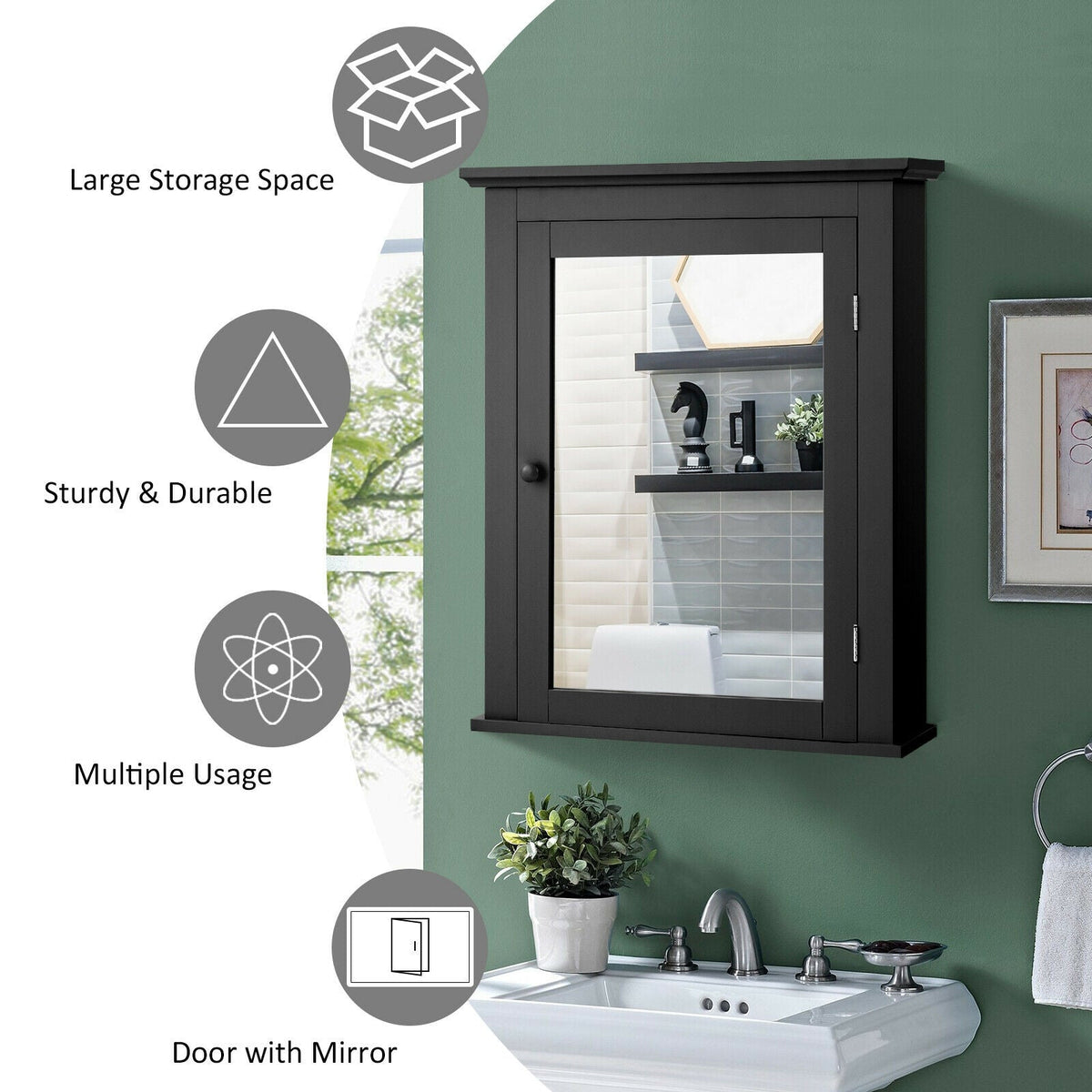 Bathroom Wall Mounted Storage Mirror Medicine
