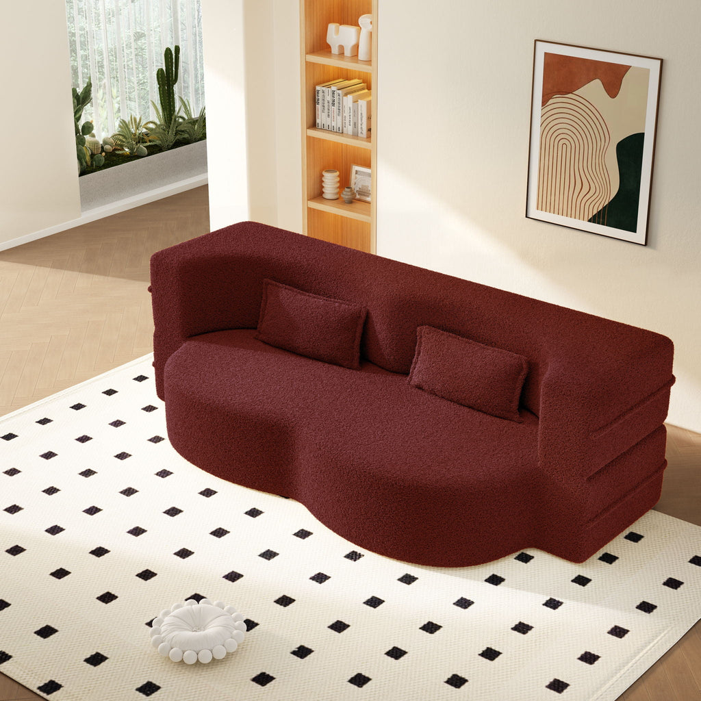 Modern Floor Sleeper Sofa Bed with 2 Pillows - Convertible Twin Size Folding Futon