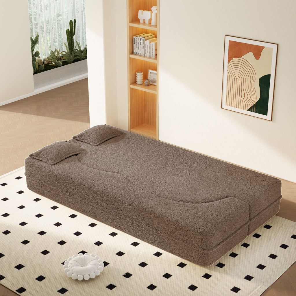 Modern Floor Sleeper Sofa Bed with 2 Pillows - Convertible Twin Size Folding Futon