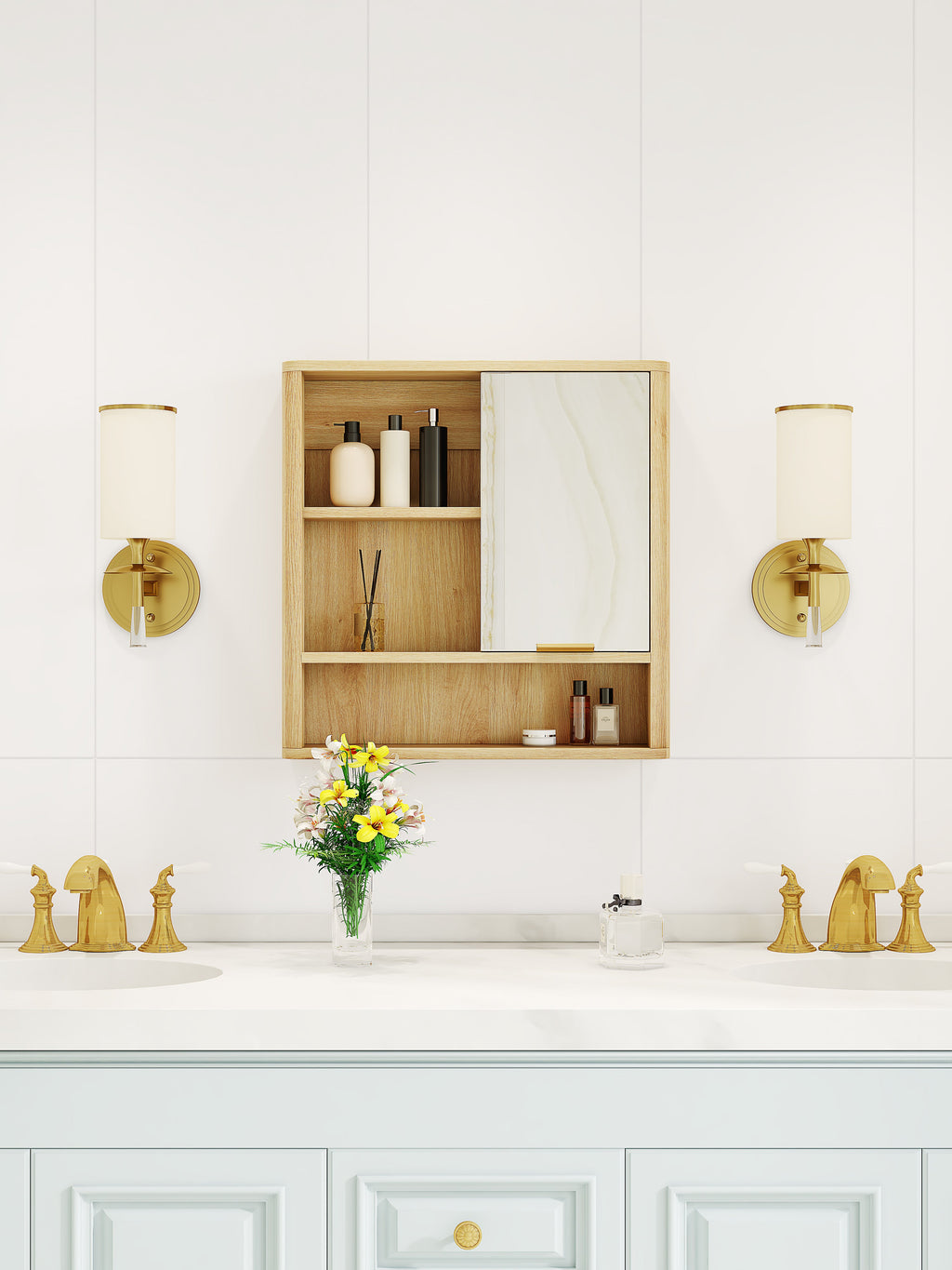Natural Wood Finish Wall Mounted Mirror