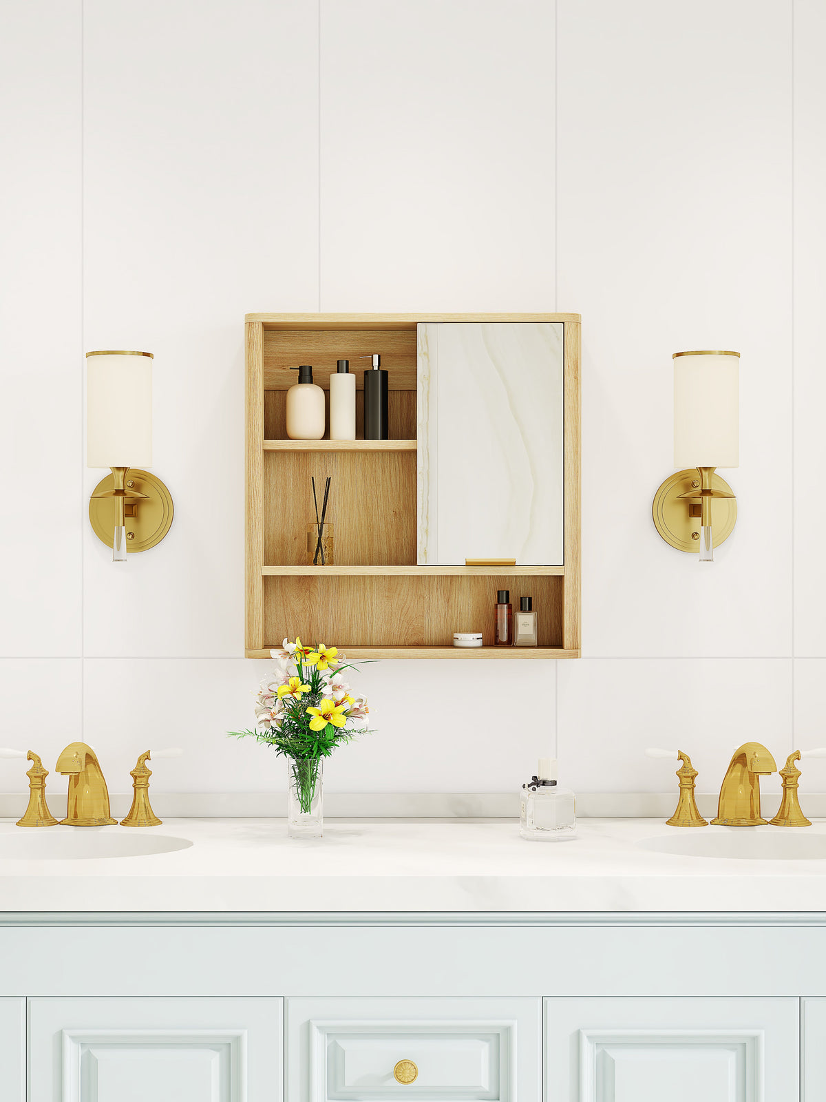 Natural Wood Finish Wall Mounted Mirror