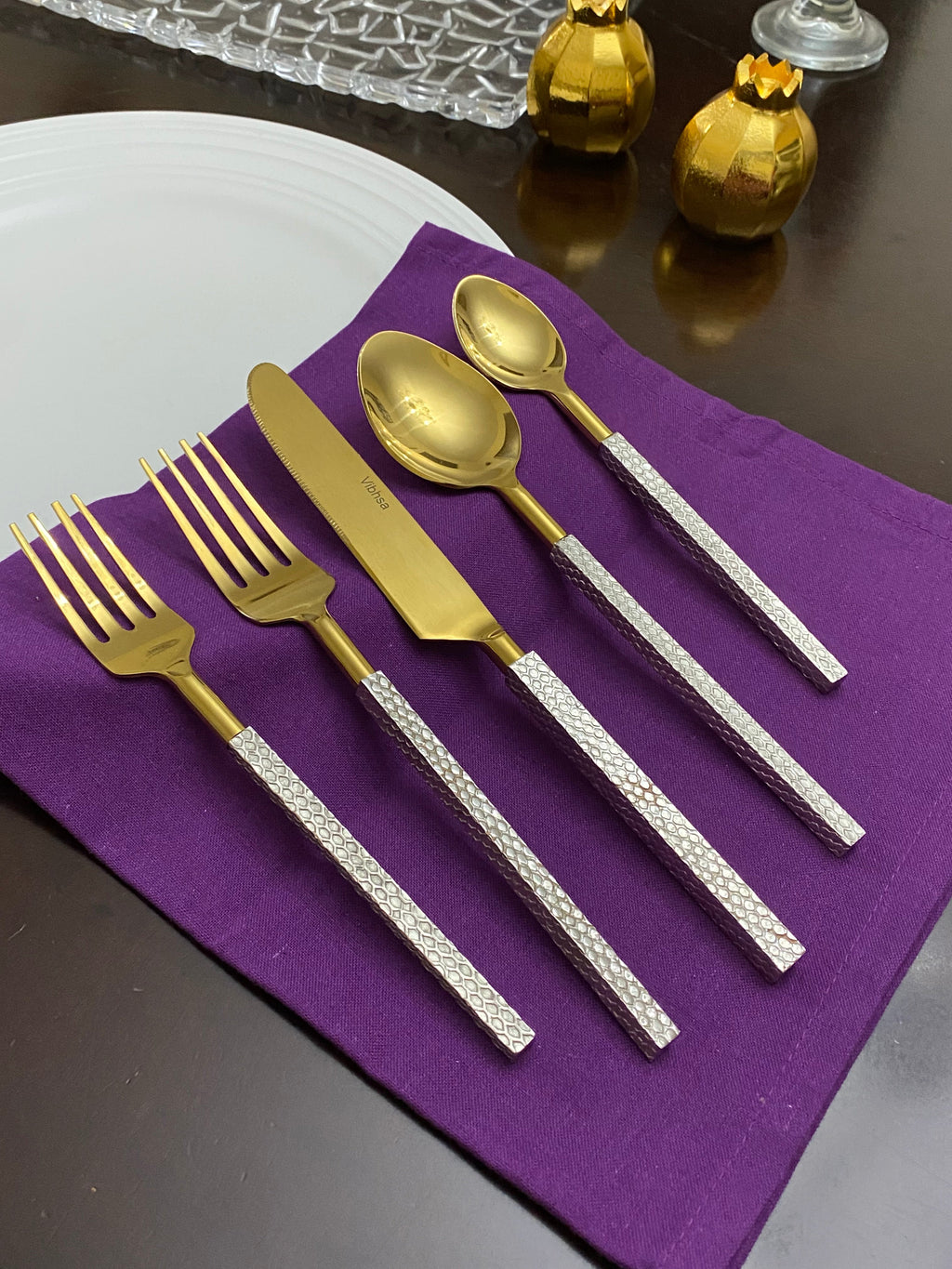 Vibhsa Designer Gold Stainless Steel Flatware 20 PC