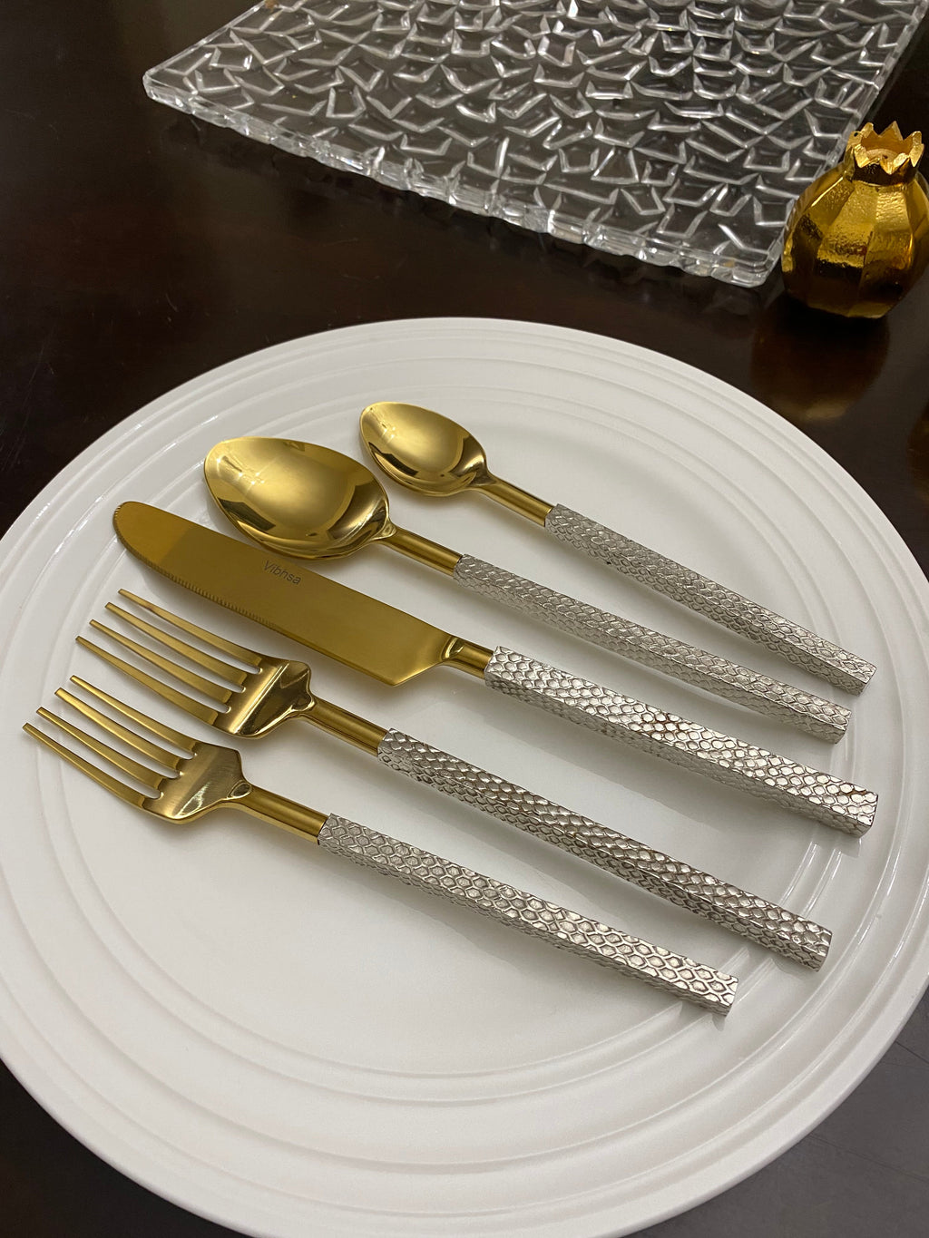 Vibhsa Designer Gold Stainless Steel Flatware 20 PC