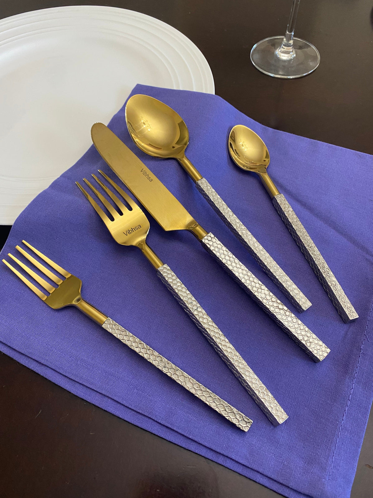 Vibhsa Designer Gold Stainless Steel Flatware 20 PC