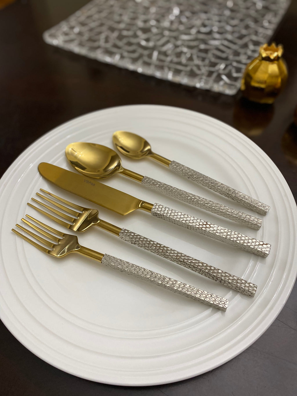 Vibhsa Designer Gold Stainless Steel Flatware 20 PC