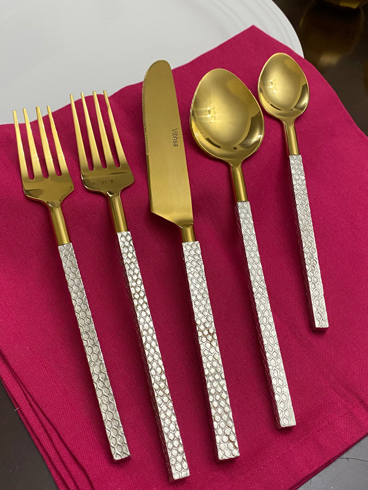 Vibhsa Designer Gold Stainless Steel Flatware 20 PC