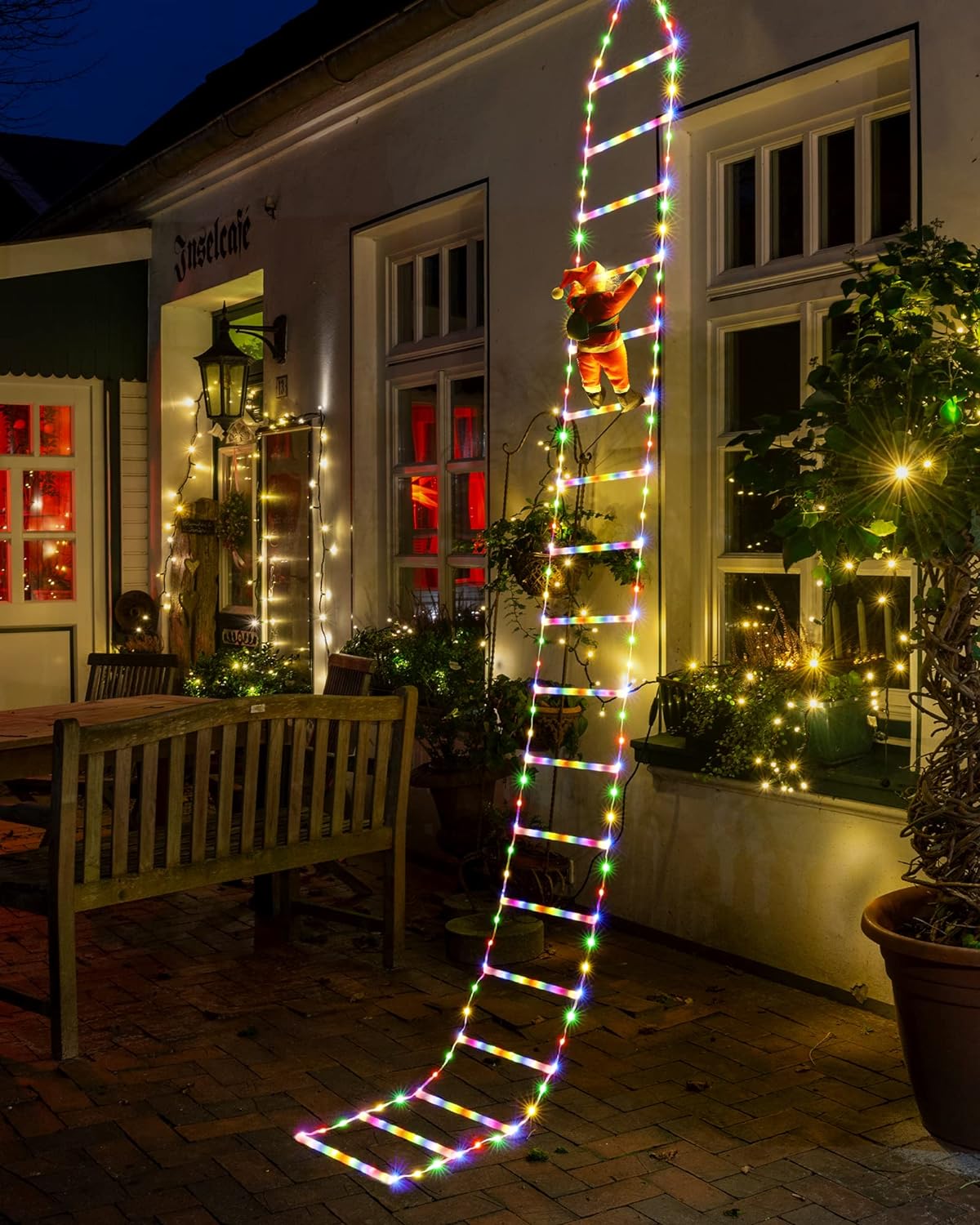 Toodour LED Christmas Lights - 10ft Christmas Decorative Ladder Lights with Santa Claus, Xmas Decorations Light for Indoor Outdoor, Window, Garden, Home, Wall, Xmas Tree Decor - Multicolor