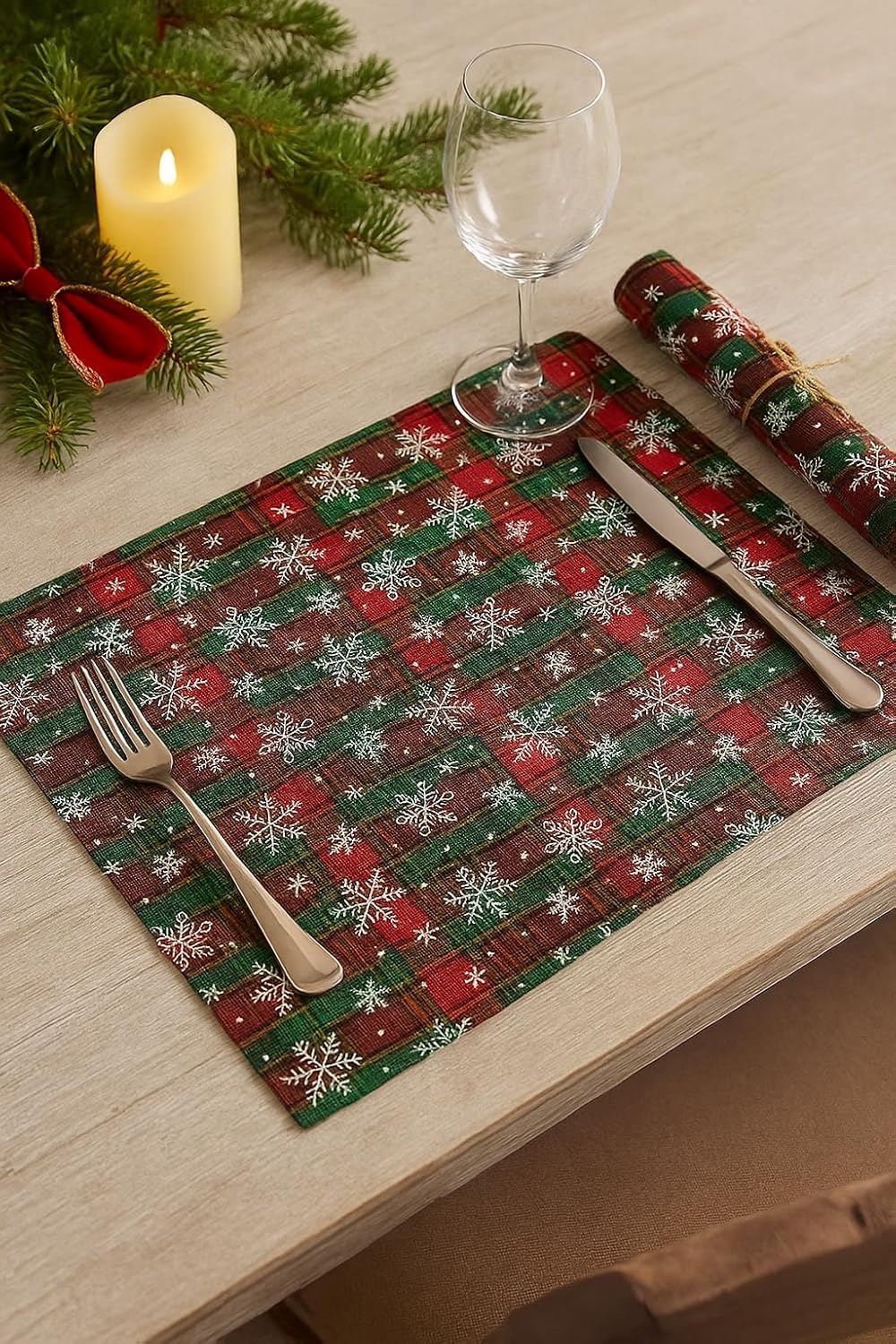 Fennco Styles Tartan Snowflake Placemats, Set of 4