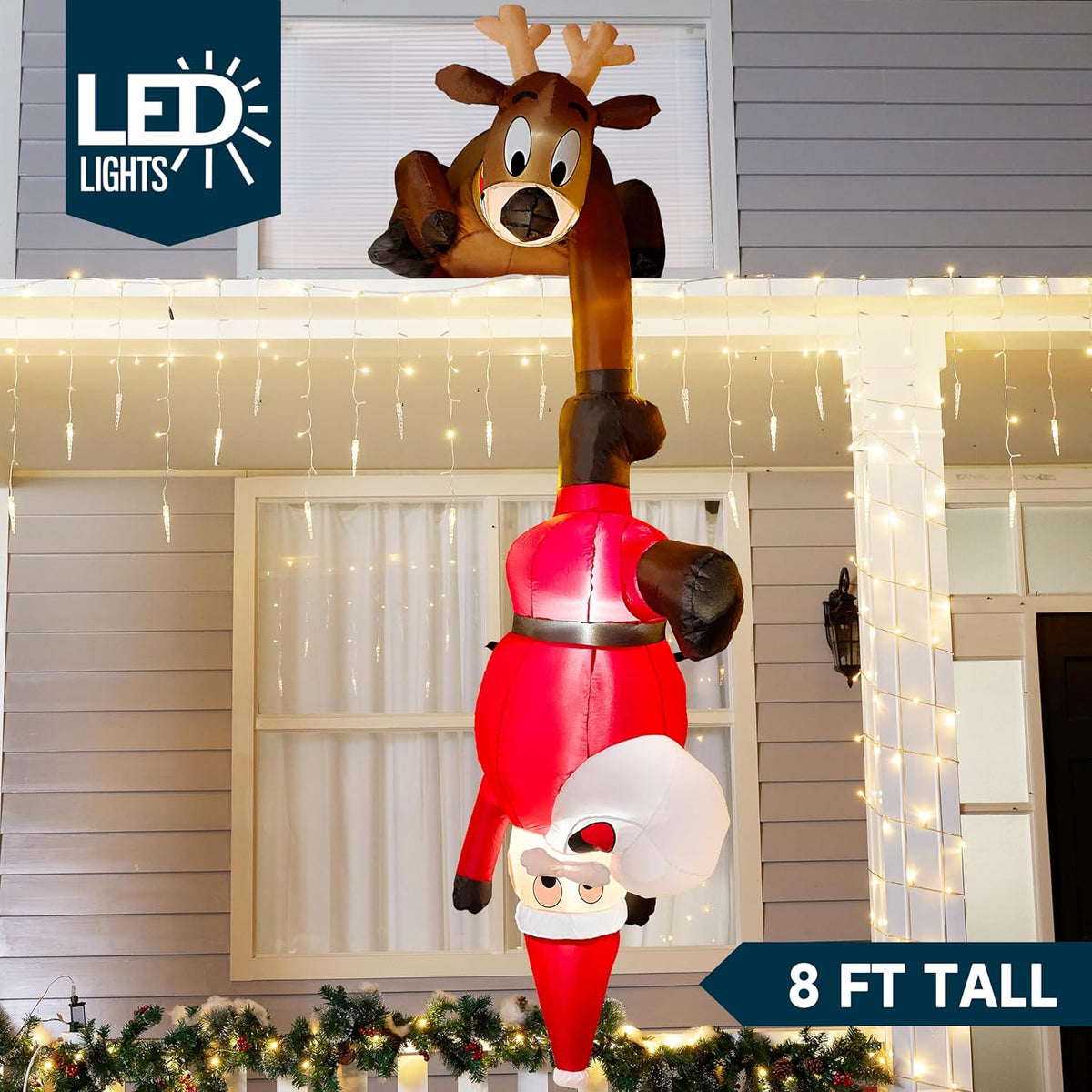 Joiedomi 8 FT Hanging Christmas Inflatables Decoration, Christmas Inflatable Reindeer and Climbing Santa, Blow Up Santa with Build-in LED for Xmas Party Indoor, Outdoor, Yard, Garden, Lawn Decor