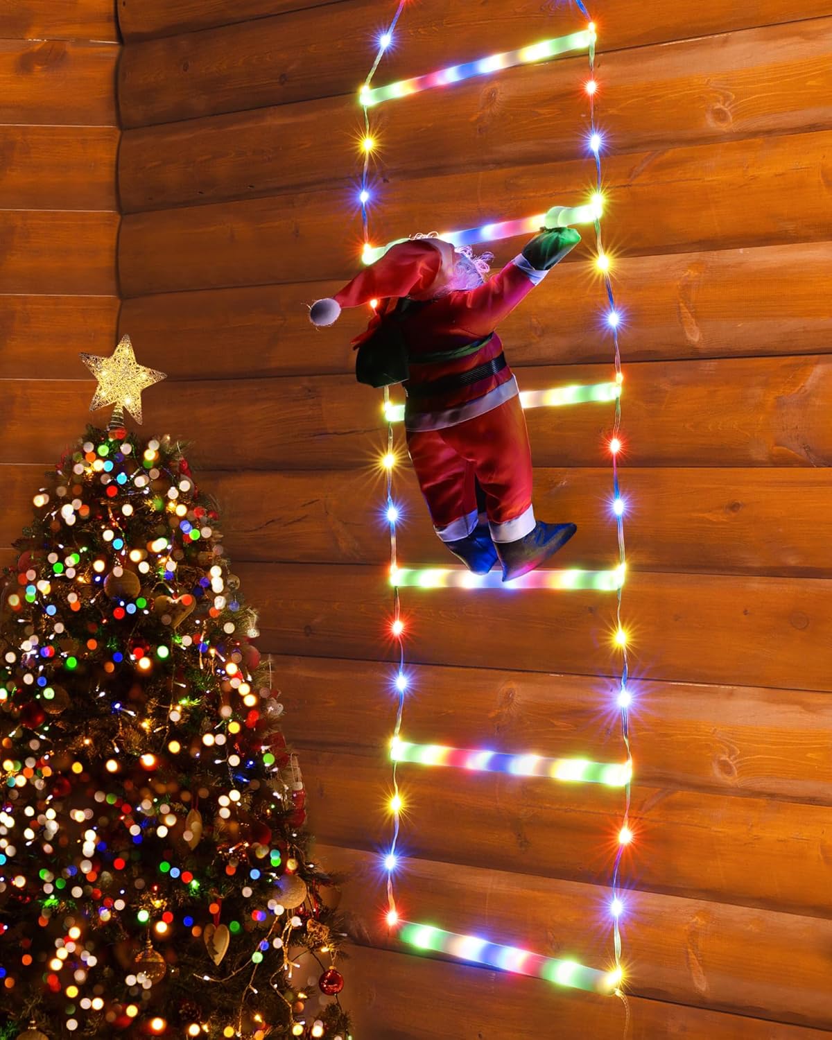 Toodour LED Christmas Lights - 10ft Christmas Decorative Ladder Lights with Santa Claus, Xmas Decorations Light for Indoor Outdoor, Window, Garden, Home, Wall, Xmas Tree Decor - Multicolor