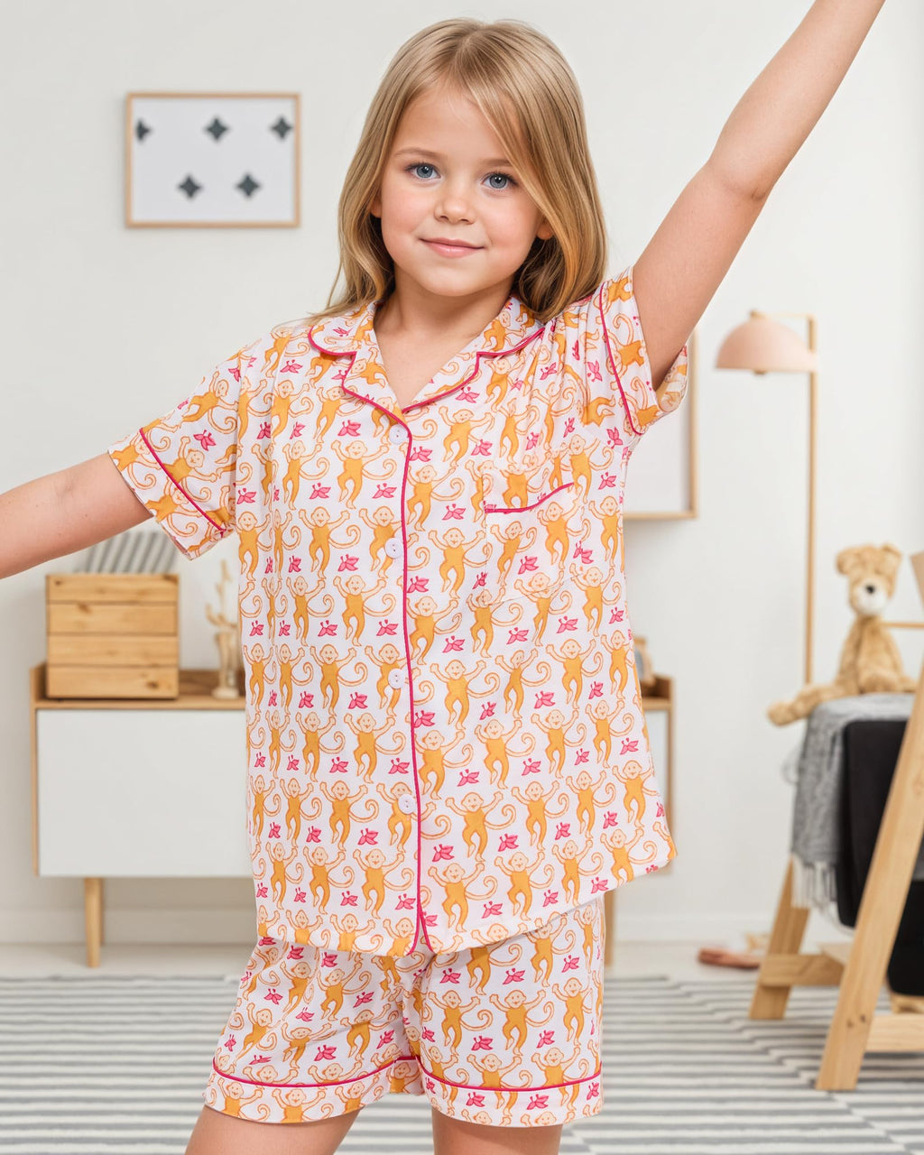 Roller Rabbit Pajamas Kids - Girls Summer 2 Piece Set - Button Down Top and Shorts