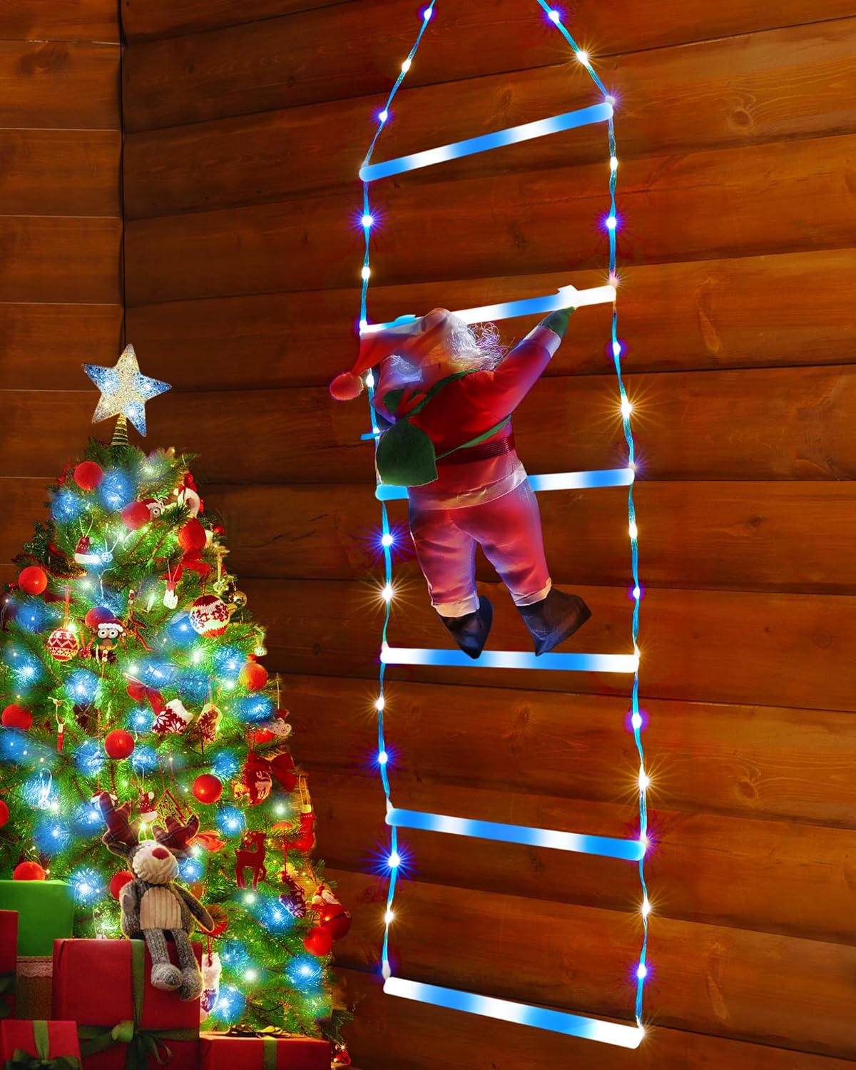 Toodour LED Christmas Lights - 10ft Christmas Decorative Ladder Lights with Santa Claus, Xmas Decorations Light for Indoor Outdoor, Window, Garden, Home, Wall, Xmas Tree Decor - Multicolor
