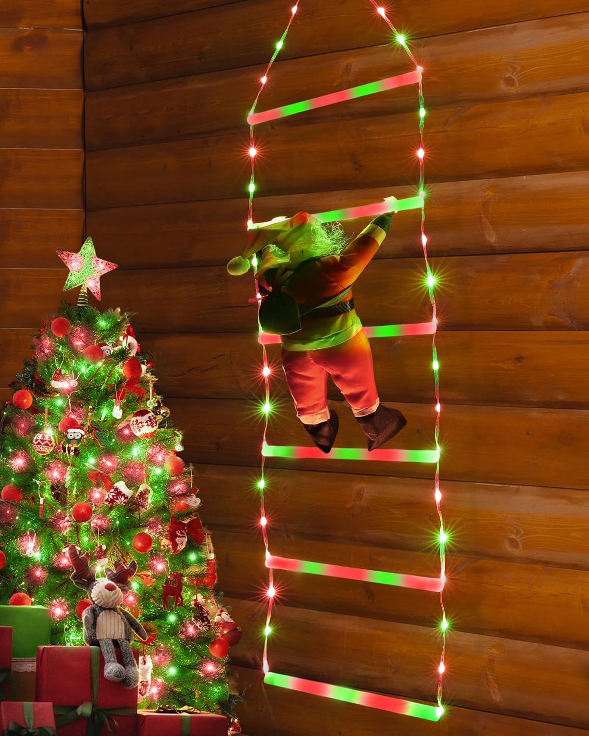 Toodour LED Christmas Lights - 10ft Christmas Decorative Ladder Lights with Santa Claus, Xmas Decorations Light for Indoor Outdoor, Window, Garden, Home, Wall, Xmas Tree Decor - Multicolor