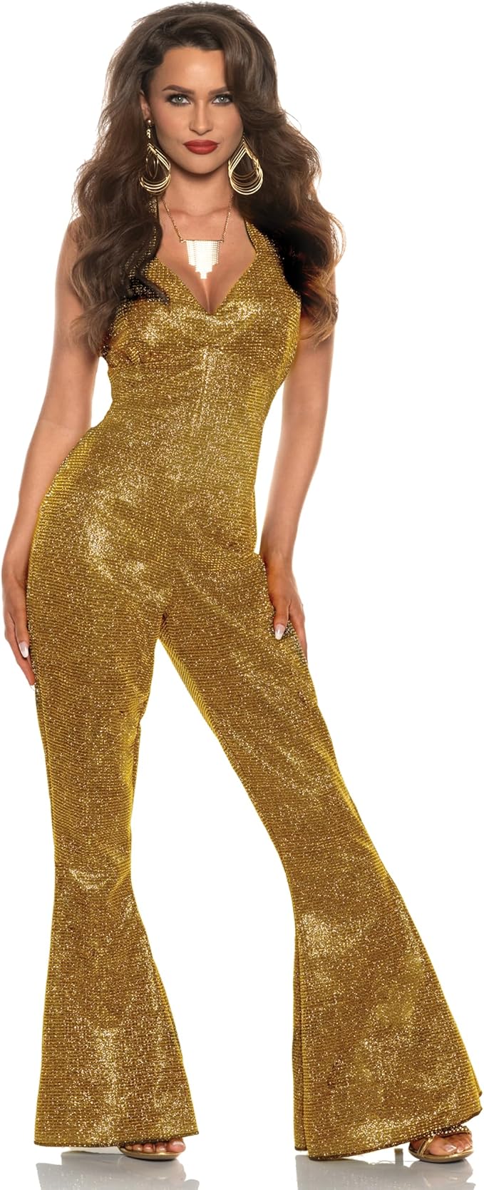 Women's Gold Disco Jumpsuit Costume