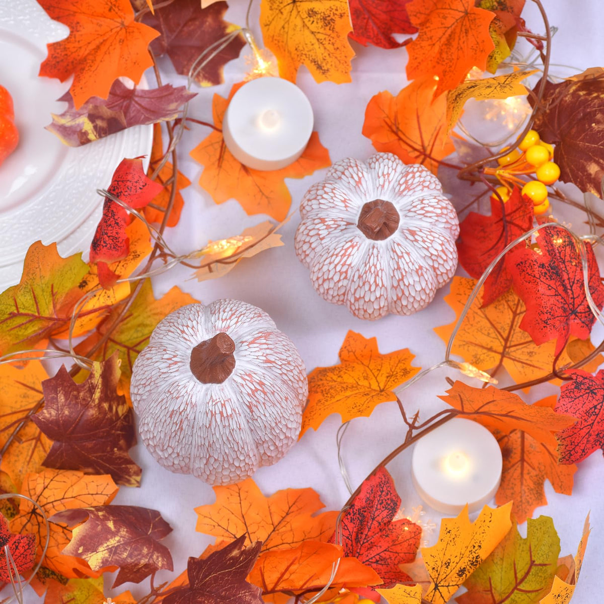 OVOOTOK White Resin Pumpkins, Set of 2