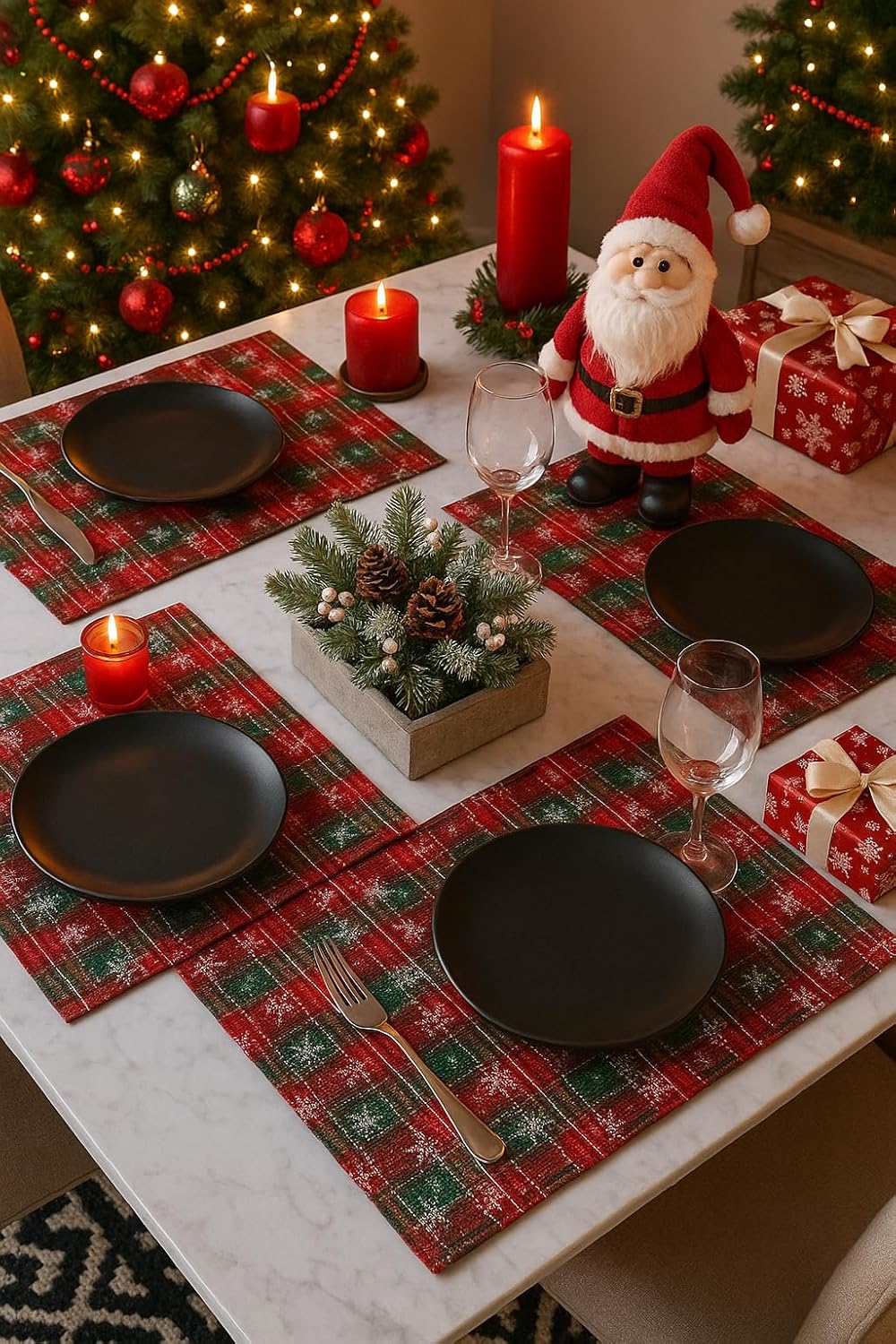 Fennco Styles Tartan Snowflake Placemats, Set of 4